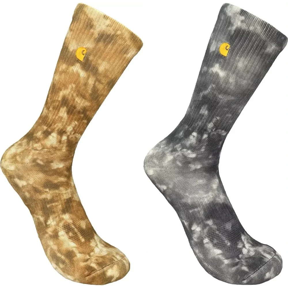 Carhartt Mens XL Tie Dye Crew Socks 2 Pair Khaki Grey Mens 12-14.5 Midweight NWT